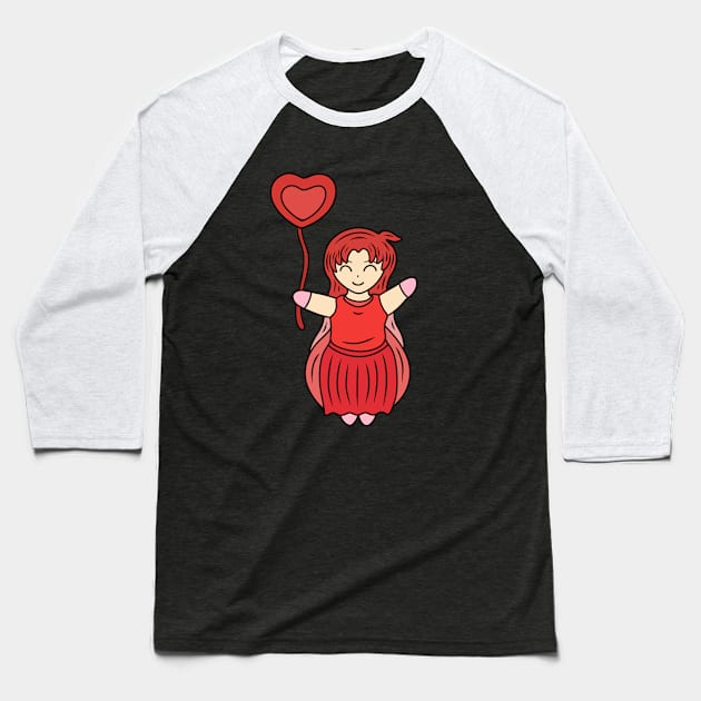 Cute kawaii girl with balloon Baseball T-Shirt by Andrew Hau